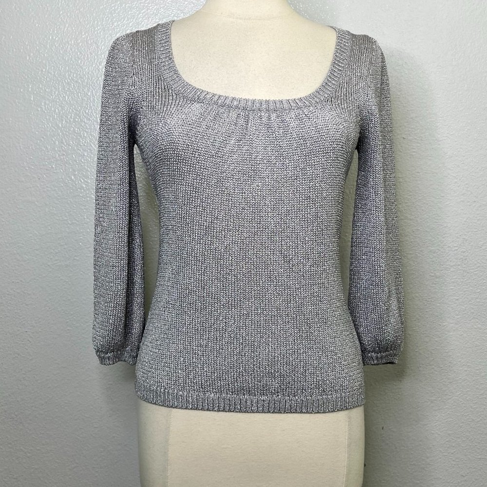 Boden Glitter‎ Scoop Neck 3/4 Sleeve  Silver Gray Sweater Size 00